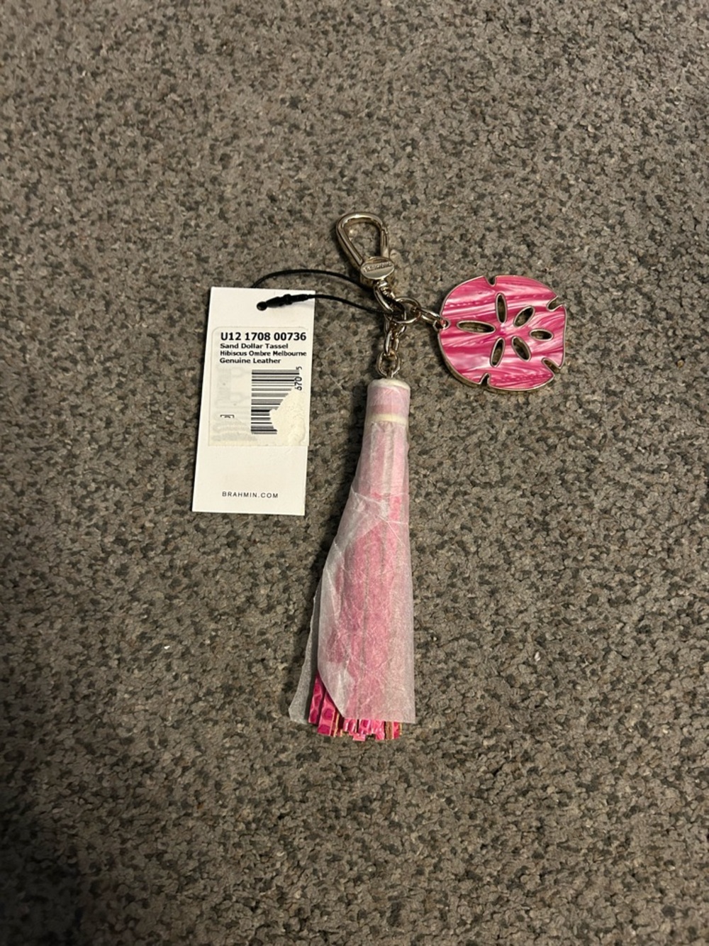 Brahmin Pink Tassel Keychain with Sand Dollar Charm